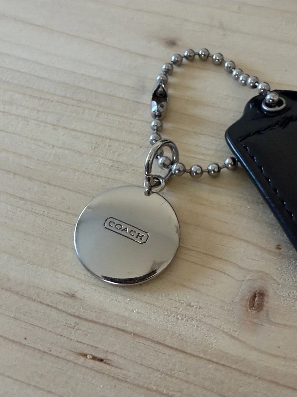 Coach Black Patent Leather Tag Keychain with Silver-Tone Charm